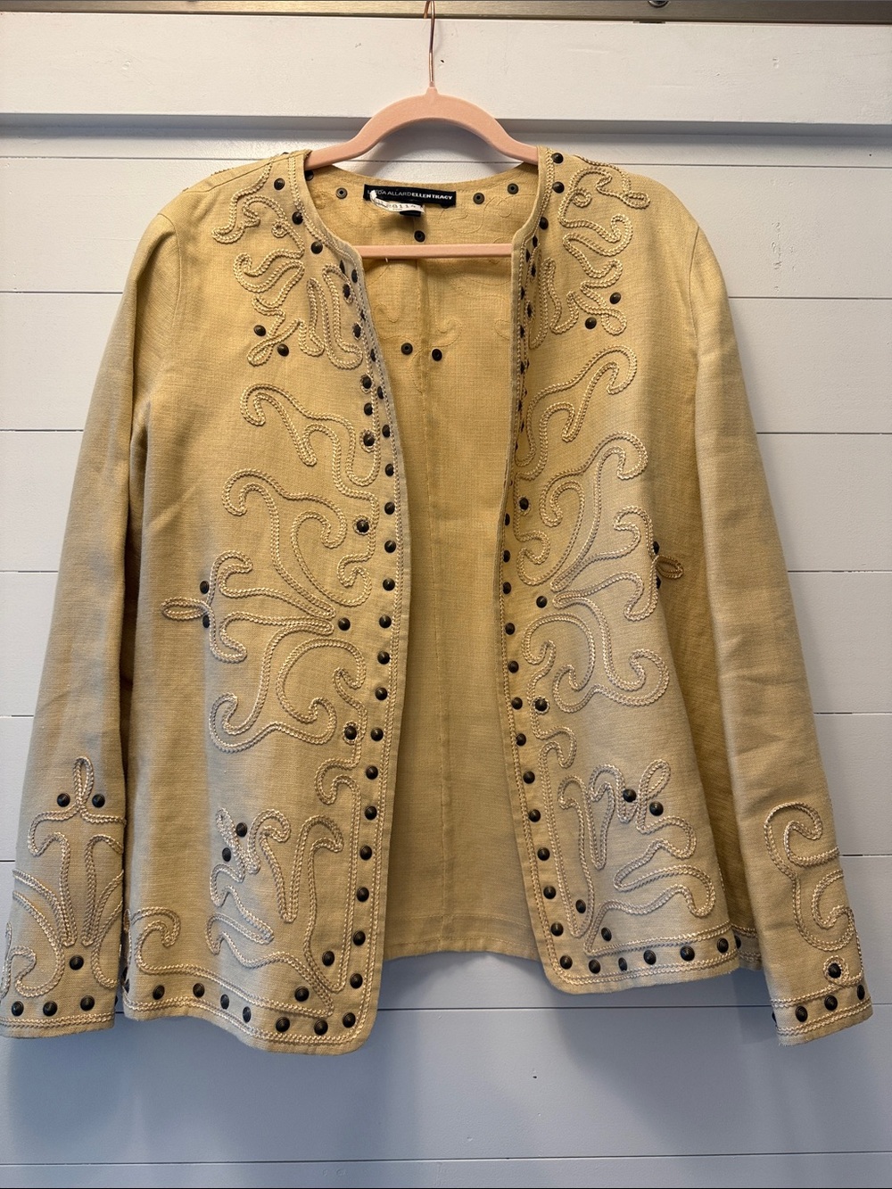 Beaded Embroidered Light Yellow Women's Blazer by Daniel Rainn